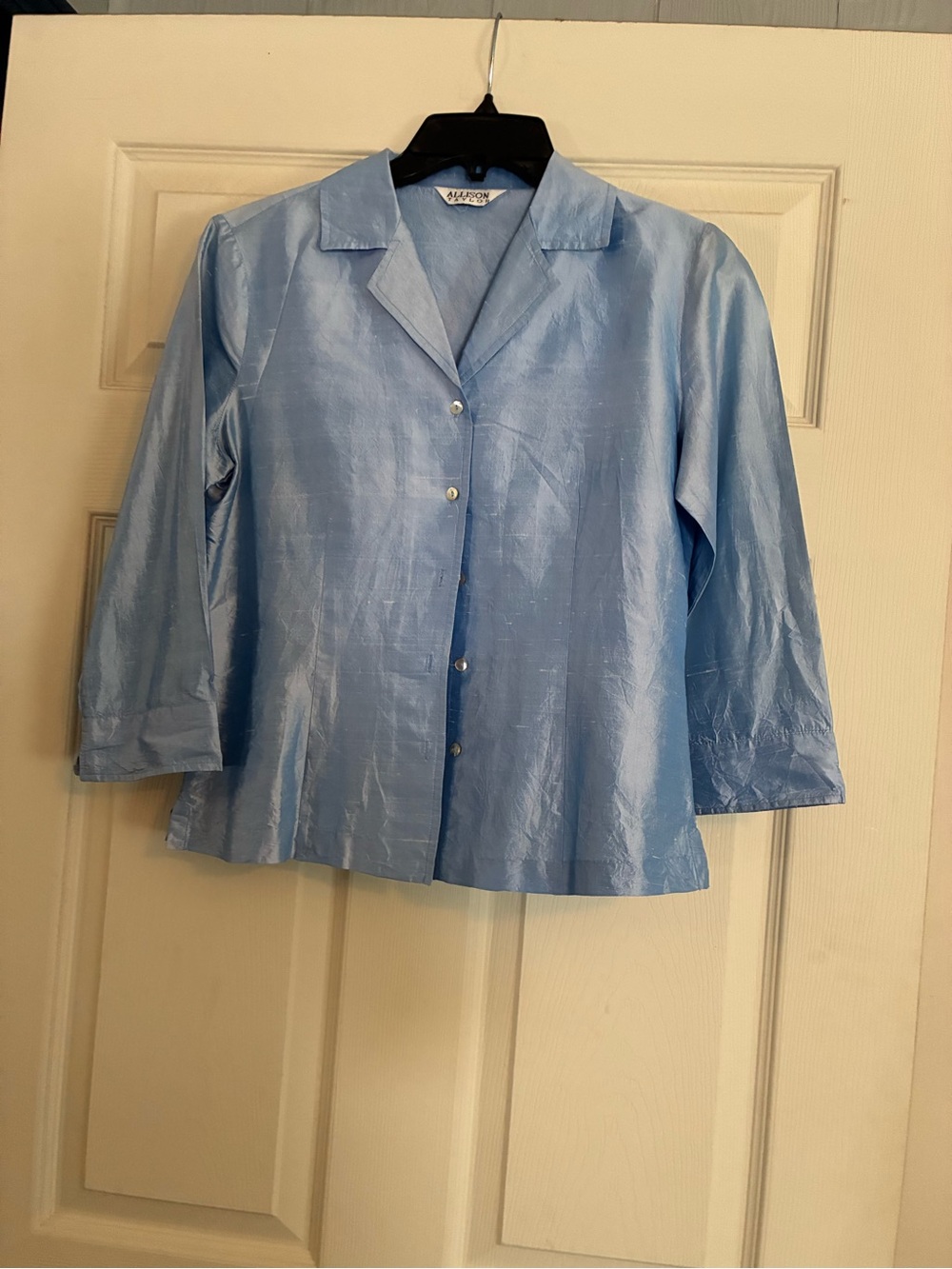 Allison Taylor Light Blue Silk Collared Shirt 3/4 sleeves